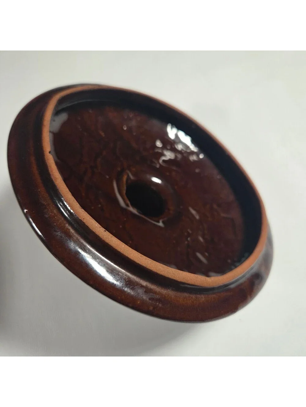 Vintage Ceramic Brown and Cream Covered Pot with Handles